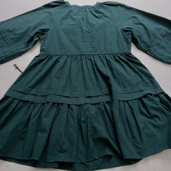 MADEWELL CRINKLE POPLIN FOREST GREEN MINI DRESS BOHO EARTHY NWOT $128 XS/S - Picture 9 of 12